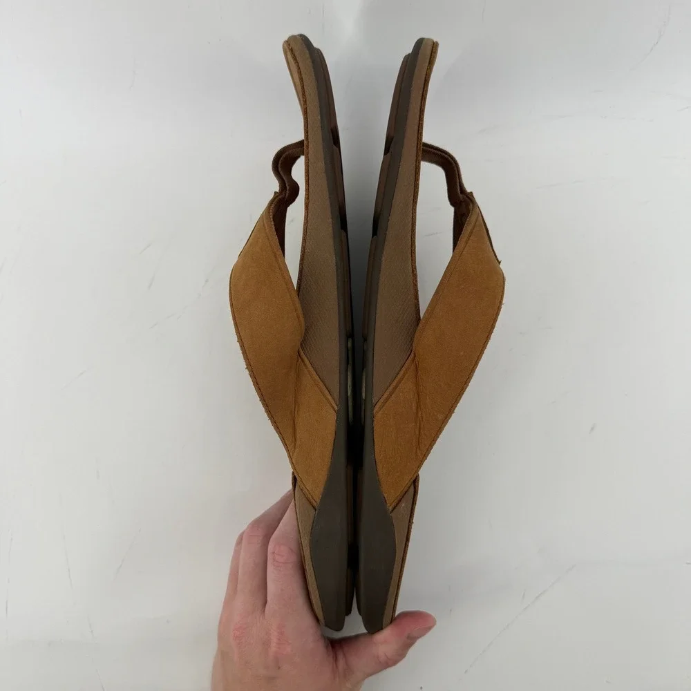 OluKai Tuahine Waterproof Leather Flip Flop Sandals Brown Men 13 Comfort Casual